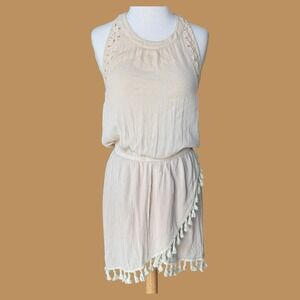 Miss Me Mini Dress Beige Halter Neck Cotton Sleeveless Boho Rodeo Women's Small